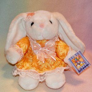 WHITE LONG EAR PLUSH BUNNY * BROWN EYES * PINK NOSE * 8 IN TALL * SO CUTE *